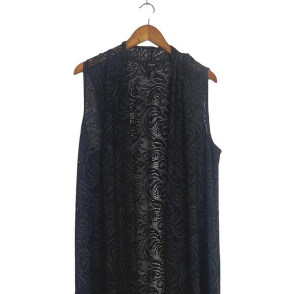 NWOT La Vanya Boho Swim Coverup Lace Sleeveless Open Front Maxi Dress Black 1X - Picture 3 of 16